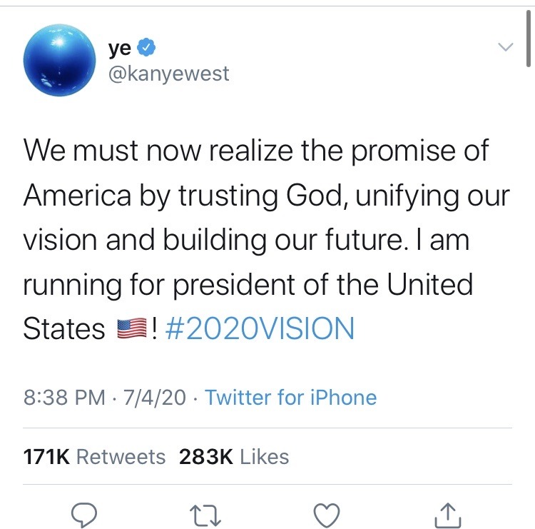 2020 is gonna end with Kanye West as president and the Kardashians as the first family, isn’t it?