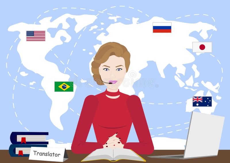 Multi language translator concept illustration girl computer talking different languages using translation app simultaneous 148167100