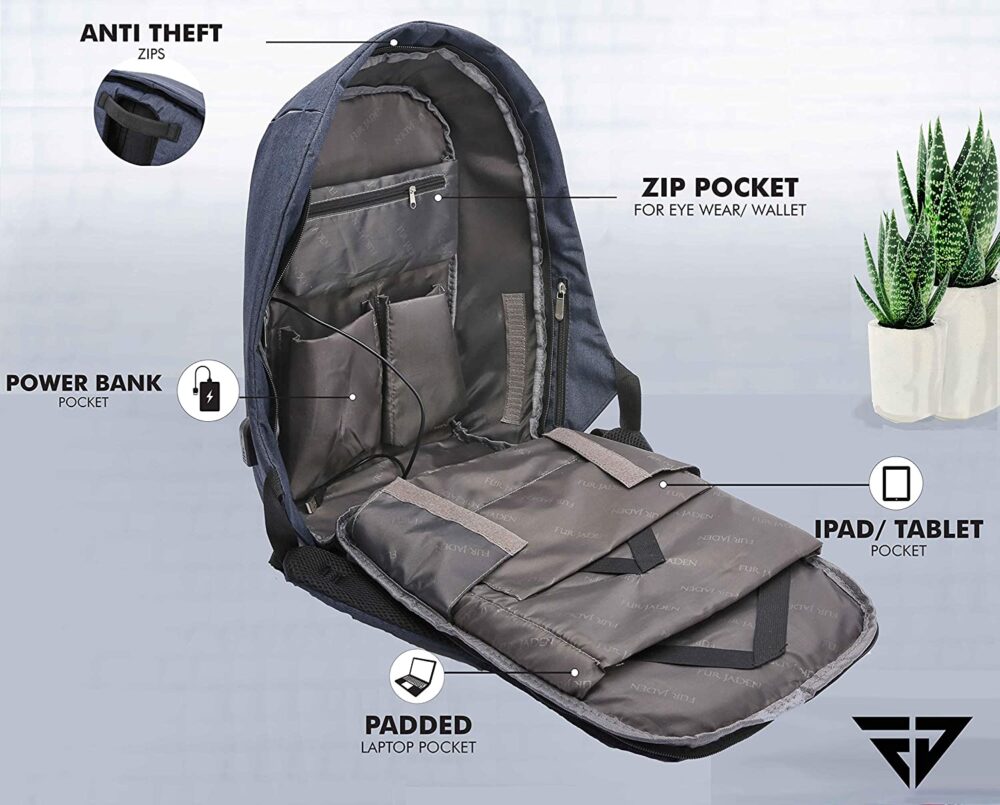 Fur Jaden Anti Theft Water Repellent Laptop Backpack Bag with USB Charging Port