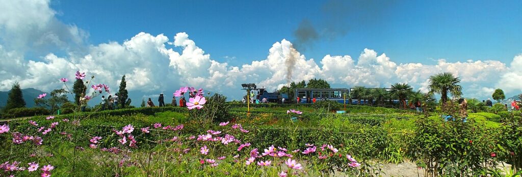 Batasia Loop in Darjeeling with the toy train track and Gorkha war memorial