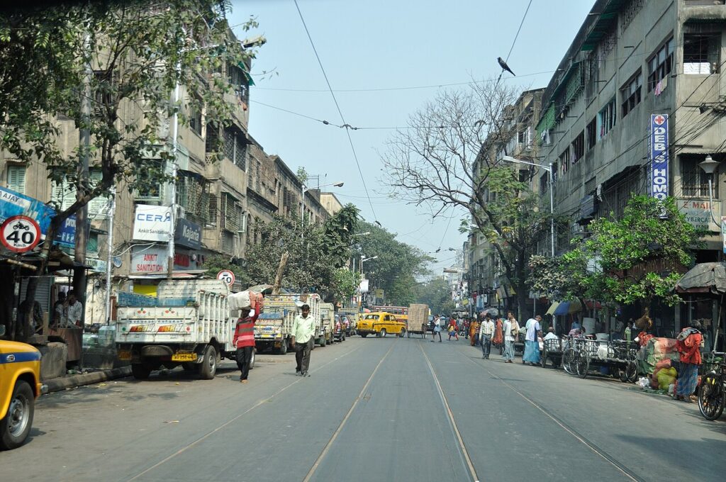 Second-hand book stalls lining College Street in Kolkata
