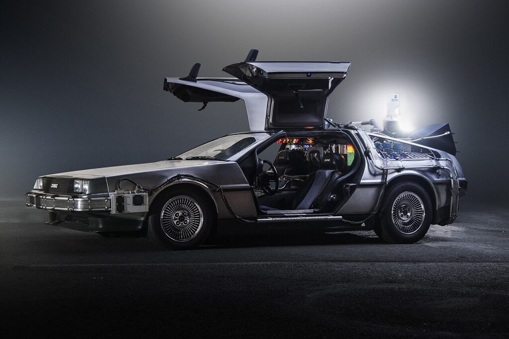 The DeLorean car used as the time machine in Back to the Future, on display