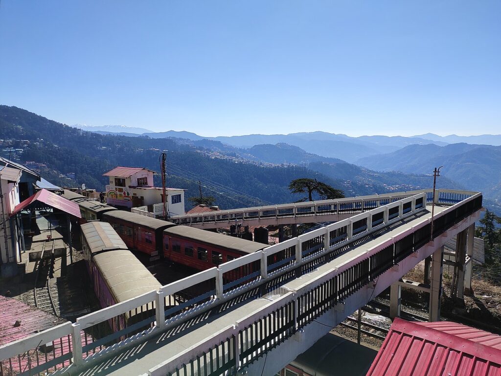 Toy train on the Kalka-Shimla Railway line passing through the hills of Himachal Pradesh