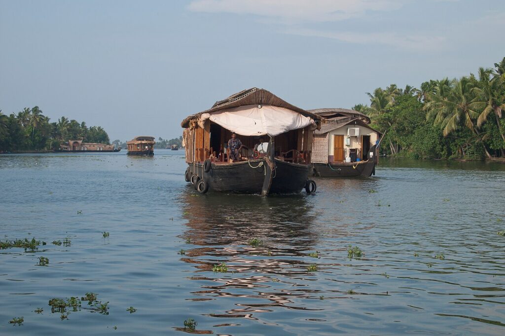 Traditional houseboat on the Kerala backwaters near Alappuzha