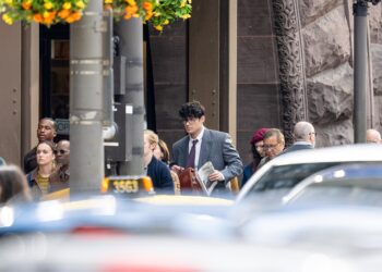 David Corenswet as Clark Kent during Superman filming in Cleveland