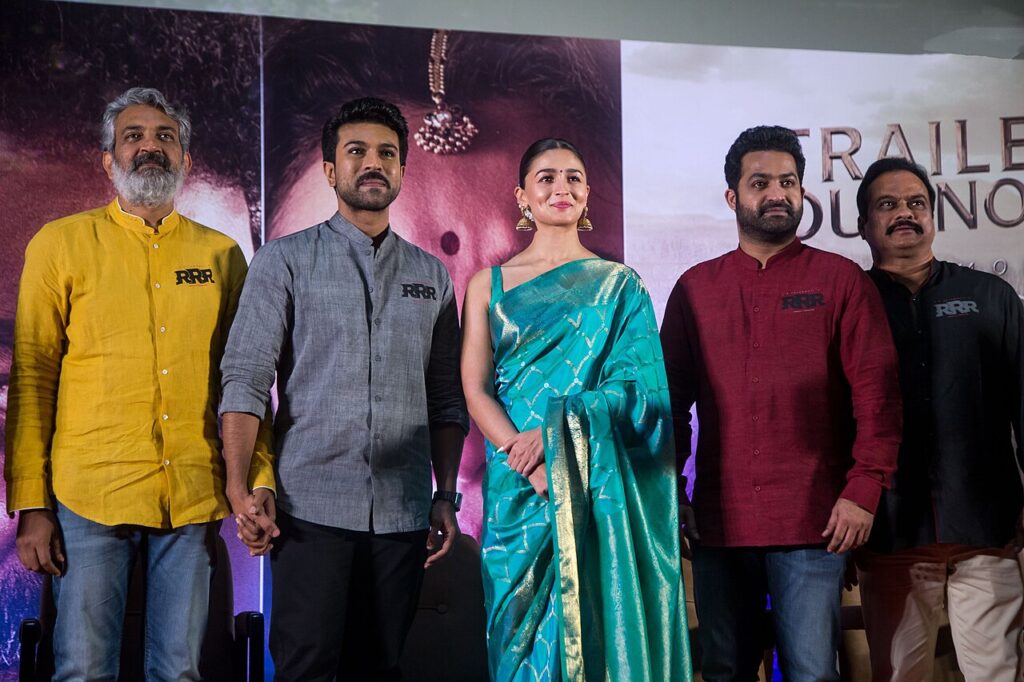 SS Rajamouli, Ram Charan, Alia Bhatt, N.T.Rama Rao Jr. At The RRR Press Meet in Chennai