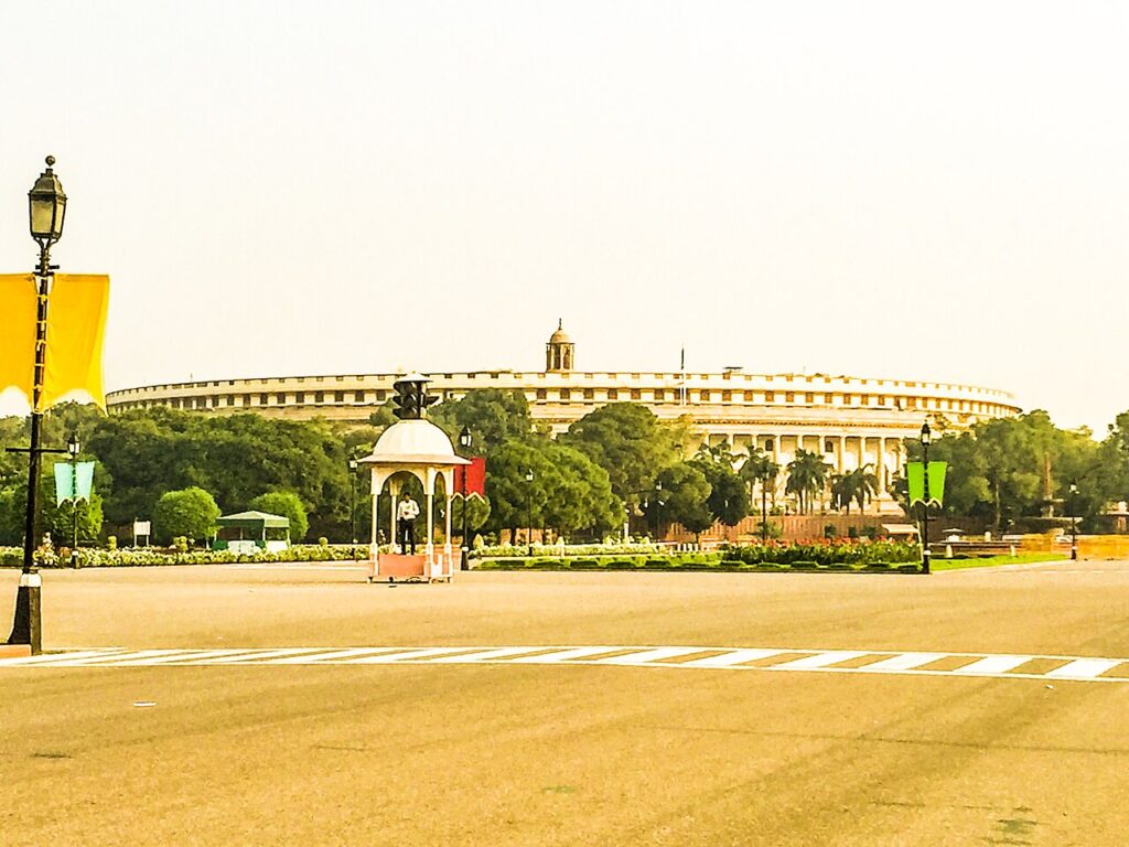 The Parliament of India building in New Delhi