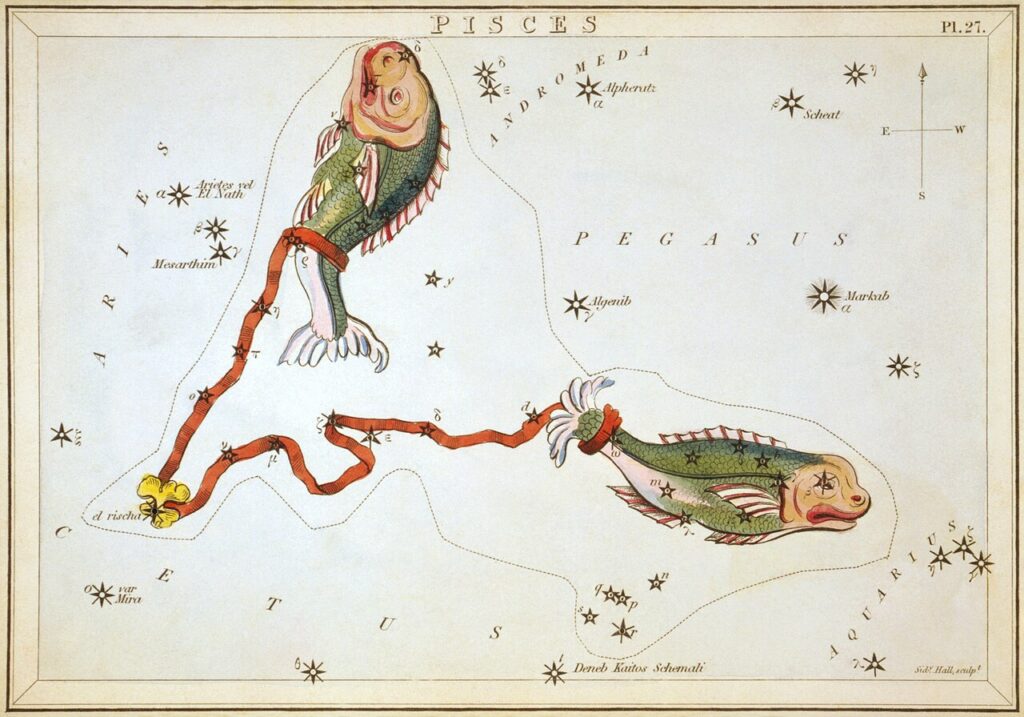 The Pisces constellation in the night sky, the source of the twelfth zodiac sign