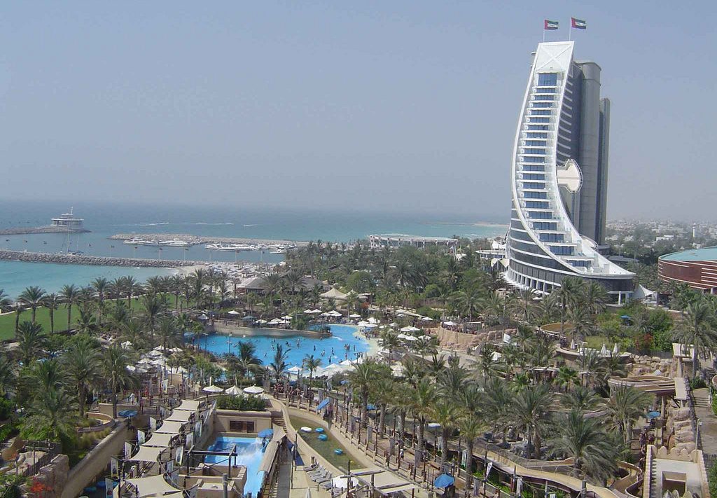 Wild Wadi Water Park in Dubai with Burj Al Arab in the background